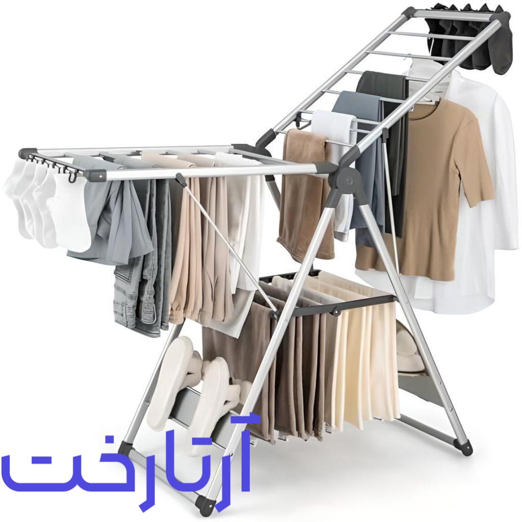 خرید عمده بند رخت ایستاده تاشو استیل